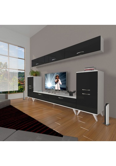 Decoraktiv Eko 9 Slm Std Retro Tv Ünitesi Tv Sehpası Beyaz - Siyah