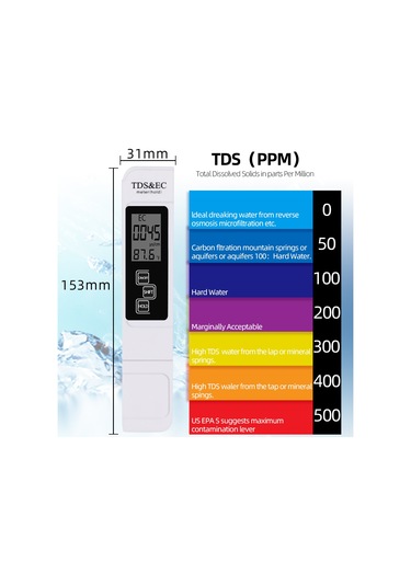 Kosona Portatif Su Kalitesi Test Cihazı - Tds/ec Ölçer, Sıcaklık Göstergesi, Otomatik Kapatma Ve Okuma Kilidi Özellikleri