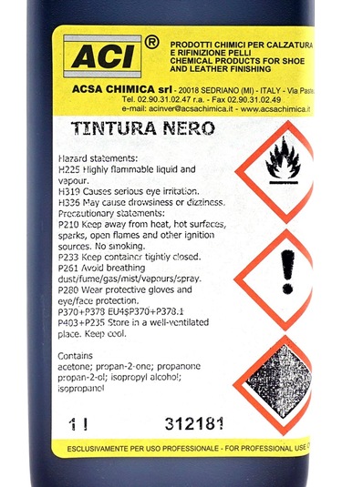 Acı Tintura Nero 1 Litre Profesyonel Siyah Deri Renk Değiştirme Boyası Siyah