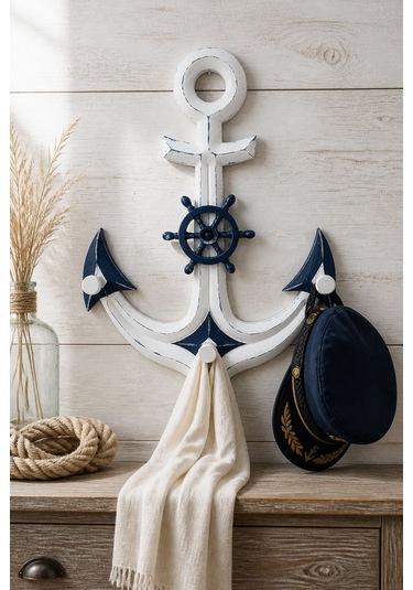 Baroqo Vintage Marin Çapa Dekoratif Duvar Askılığı 46x35 Cm