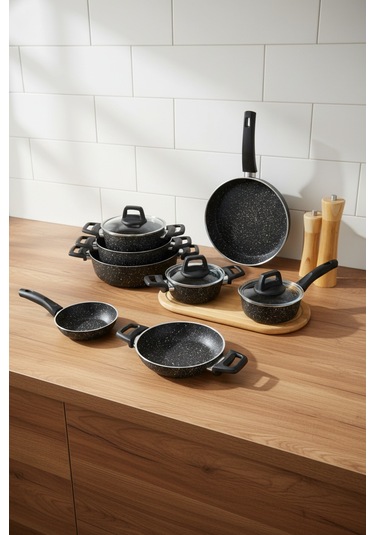 Bernardo Anita 13 Parça Tencere Seti Siyah Siyah