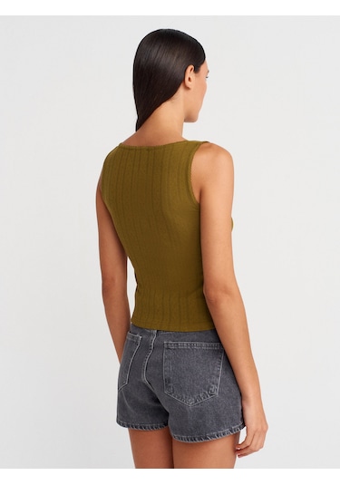 Dilvin 21069 Düğmeli Kare Yaka Top-k.yağ Yeşl K.yağ Yeşl