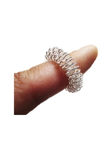 Batmayan İğneli Reiki Sujok Yüzüğü Masaj Stres Esnek Yaylı Akupunktur Yüzük Gümüş Renk Gümüş