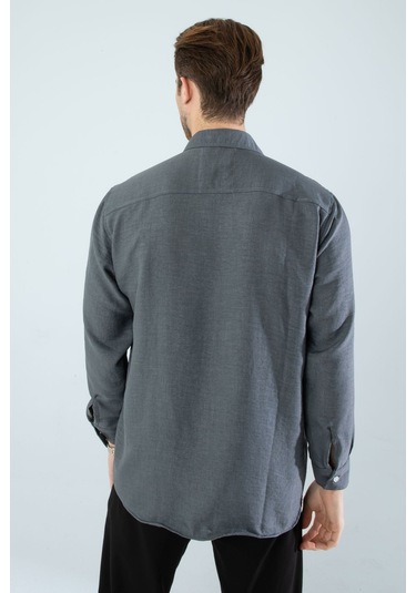 Rahat Kesim Keten Dokulu Gömlek Füme