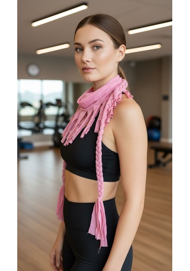 Gönülden Tasarım Pembe Örgü Modelli Penye Kadın Fular 150x24 Cm Renkli