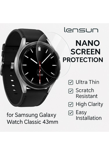 Lensun Şeffaf Nano Ekran Koruma Samsung Galaxy Uyumlu Watch Classic 43