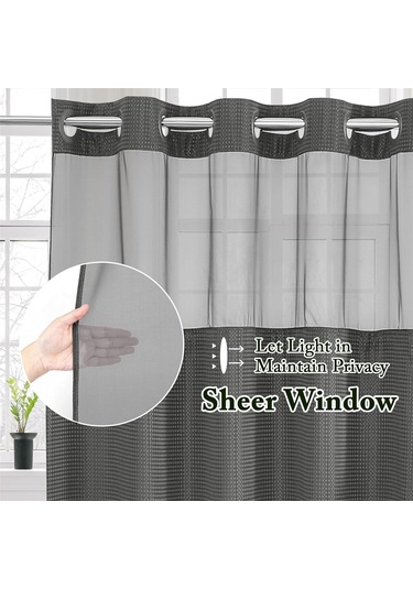 Kancasız Waffle Dokuma Duş Perdesi Çıtçıtlı Kumaş Astar Seti, B Diğer