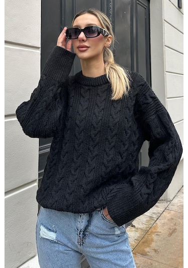 Madmext Siyah Bisiklet Yaka Örme Triko Kazak Mg2009 Siyah