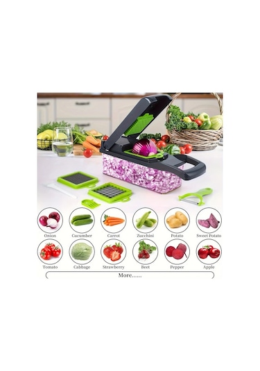 Techbloom 16 İn 1 Çok Amaçlı Sebze Doğrayıcı Grey 8 Bıçak Ve Saklama Kabı İle Profesyonel Mutfak Aleti 1 Parça