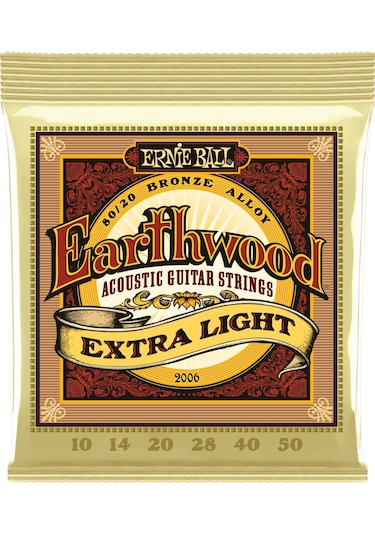 Ernie Ball 2006 Earthwood 80/20 Bronze Extra Light Akustik Gitar Teli (10-50)