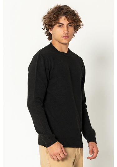 Erkek Kaşmir Dokulu Bisiklet Yaka Şık Triko Kazak Siyah