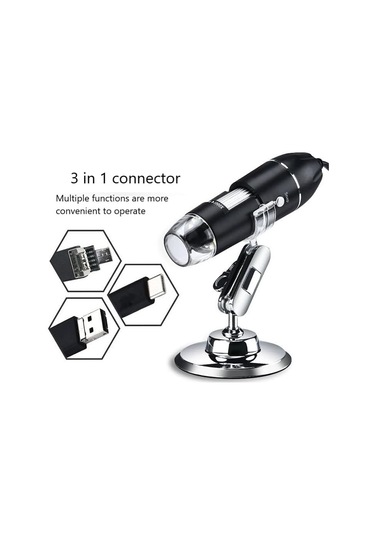 3'ü 1 Arada Usb+mikro+tip-c 1600x Hd Dijital Mikroskop Mikroskobu
