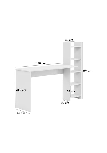 Kitaplıklı Fonksiyonel Çalışma Masası Beyaz