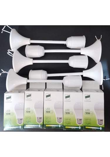 Muhafazalı Porselen Asma Duy Takımı 10w Led Ampül 5'li Set Paket