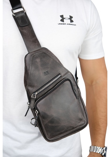 Mft Leather Hakiki Deri Unisex Çapraz Çanta Baggy 6981 Tiguan Antrasit