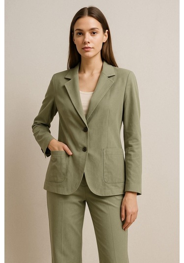 Kadın Haki Takım Elbise - Ceket Ve Yüksek Bel Pantolon İkili Takım Çok Renkli