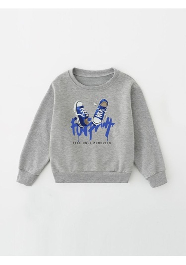 2'li Smile-footprint Baskılı Erkek Çocuk Gri-siyah Sweatshirt Gri - Siyah