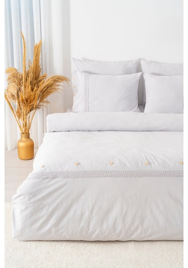 Grace Taş Güpürlü Çift Kişilik %100 Pamuklu Nevresim Seti - 6 Parça Çeyiz Seti Taş