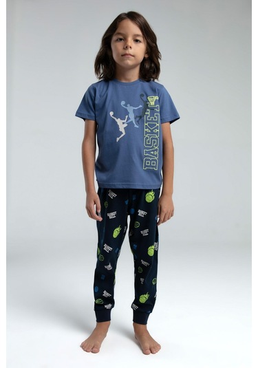 Roly Poly 3530 Garson Erkek Çocuk Bisiklet Yaka Kısa Kollu Pijama Takım Okyanus