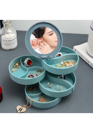 Kangvka Mavi 360 Derece Döner Çok Katlı Kuyumluk Kutusu - Küçük Aksesuarları Düzenle Ve Sakla 1 Adet Mavi