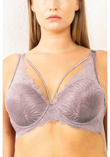 Magic Form 4686 Kadın Taşlı Dantelli Sütyen-çinko Kahve