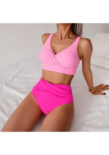 2 Adet/set Kadın Bikini Seti Derin V Yaka Dolgulu Telsiz Sütyen Yüksek Bel Yüzme Şortu Seti Düz Renk Yırtmaçlı Tasarım Plaj Giyim Pembe 2 Adet/set Kadın Bikini Seti Derin V Yaka Dolgulu Telsiz Sütyen Yüksek Bel Yüzme Şortu Seti Düz Renk Yırtmaçlı Tasarım Plaj Giyim Pembe