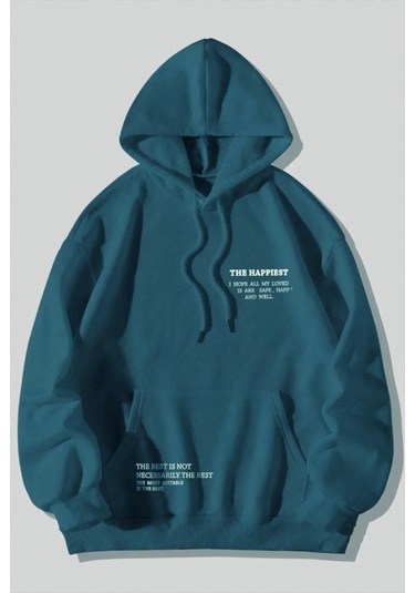 Unisex Happiest Baskılı Oversize Kapşonlu Sweatshirt 001