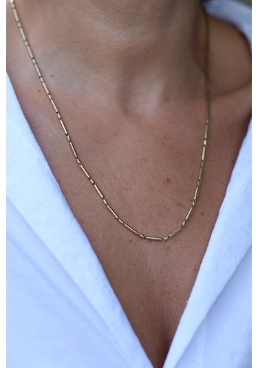 14 Ayar Altın Bağ Sıralı Uzun-kısa Silindirik Zincir Znc23738 Sarı Altın