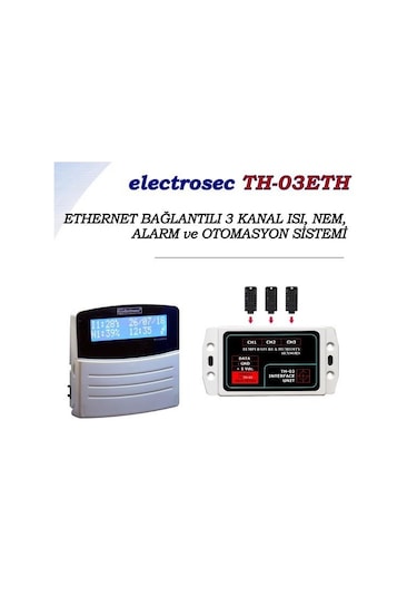 Electrosec TH-03 ETH Web Tabanlı 3 Kanal Isı Nem Alarm Takip