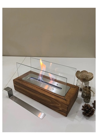 Ahşap Bioethanol Masaüstü Şömine Sertifikalı Yakıt Ve Taş Hediyel