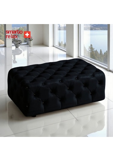 Smarto Relax Puf Guarda Ayaksız Kapitoneli Dekoratif 80x40x45 Cm Siyah Siyah