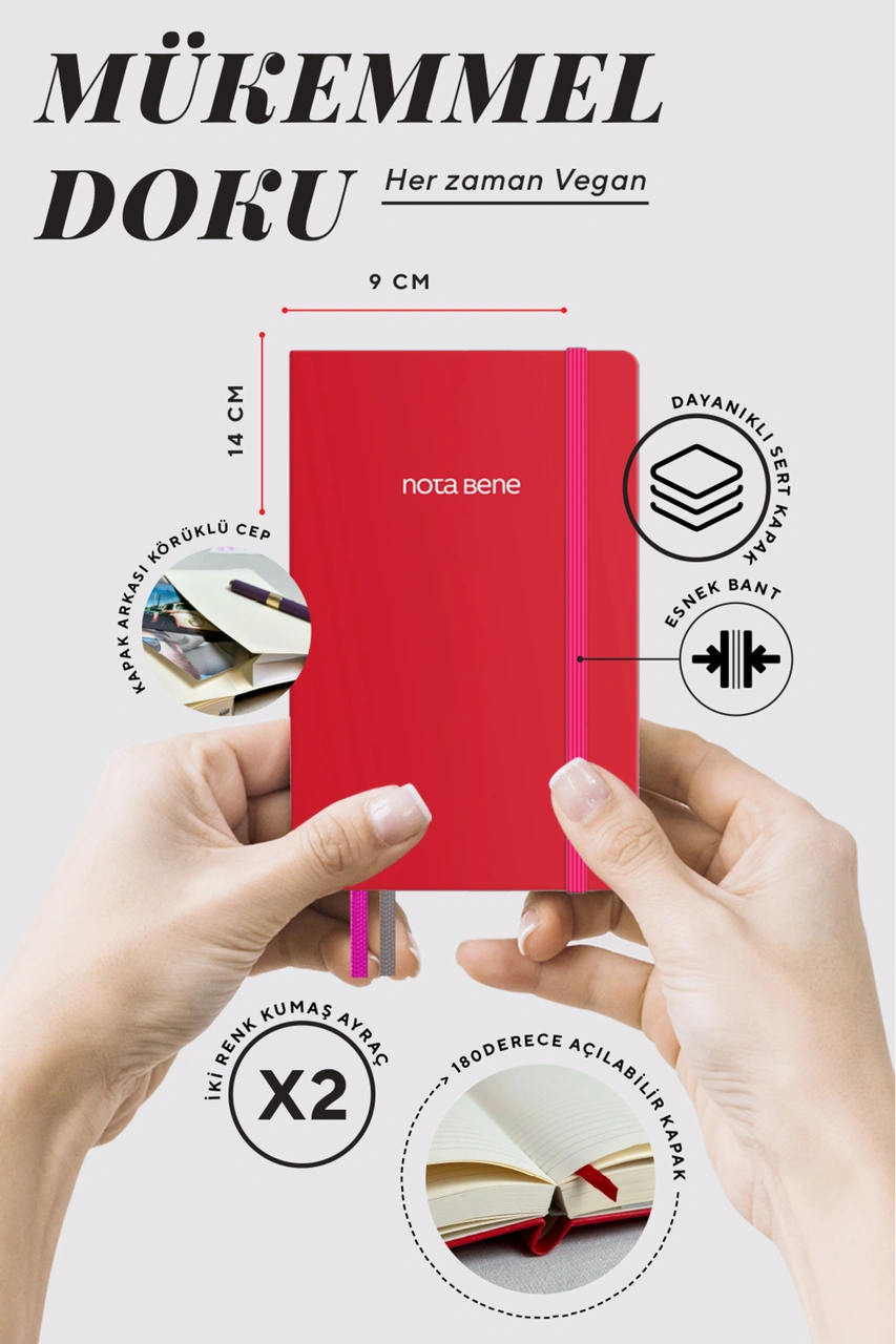 Nota Bene Classic Sert Kapak Defter, 9x14 Cm, Çizgili Fuşya