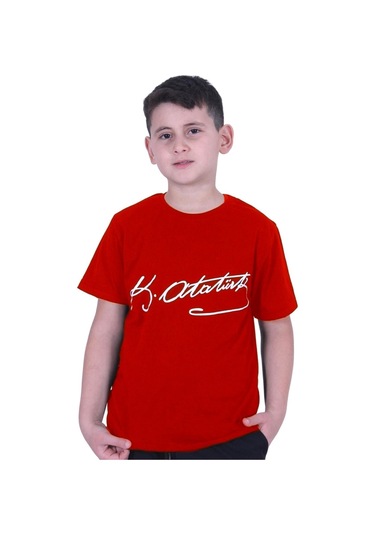 Fyk Kids 2'li Atatürk-imza Farklı Desenli Erkek-kız Çocuk T-shirt Siyah - Kırmızı