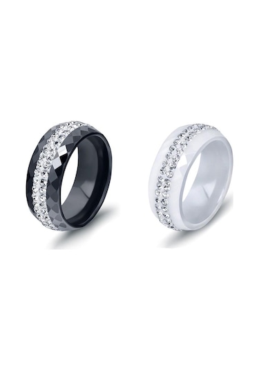 Siyah Moda Siyah/beyaz Şık Seramik Alyans 9 Siyah
