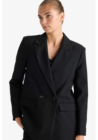 Defacto Oversize Geniş Kalıp Ceket Yaka Blazer Ceket E7732ax25aubk81 Siyah