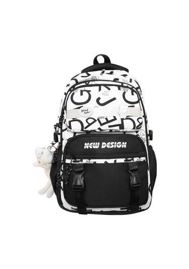 Geniş Kapasiteli Şık Ve Dayanıklı Sırt Çantası, Ortaokul Ve Lise Öğrencileri İçin Ergonomik Ve Su Geçirmez Okul Çantası, Modaya Uygun Kontrast Desenli Siyah