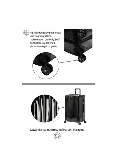 Orta Boy %100 Polikarbon Valiz Siyah 1815