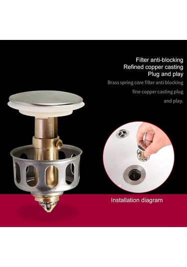 Moveevo Banyo Evleri İçin 2 Adet Bakır + Silikon Damla Önleyici Tıklama Tipi Lavabo/el Lavabosu Su Alma Kapağı Gümüş