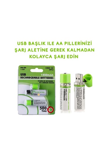 Usb İle Şarj Olabilen 2 Li 1450 Mah Lityum Şarjlı Kalem Pil