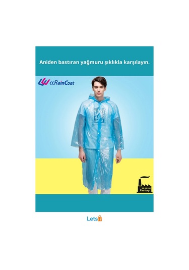 Tek Kullanımlık Su Geçirmez Yağmurluk 1 Adet Çok Renkli