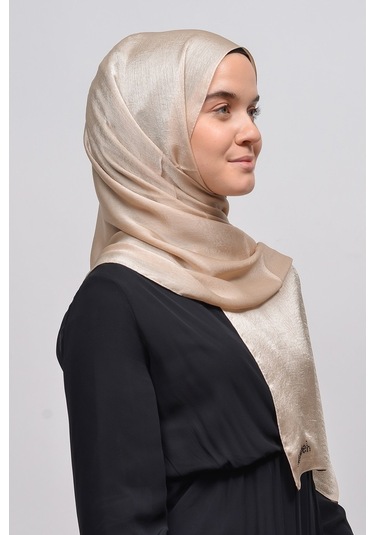 Altobeh Janjan Şık Parlak Saten Dokulu Kadın Tesettür Abiye Şifon Şal - Kum Beji