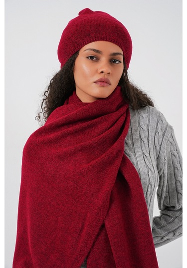 Kadın Triko Atkı Bere 15939 - Bordo Bordo