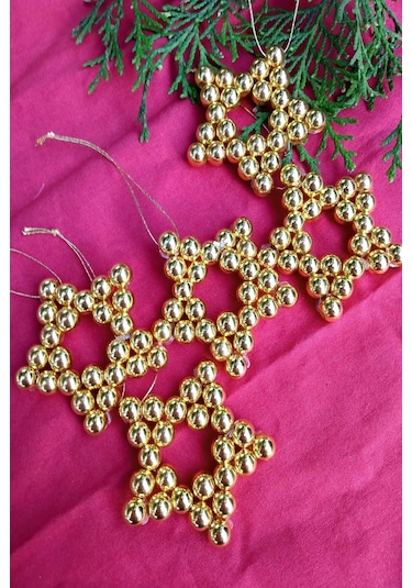 Stars - 5 Adet Parlak Gold Yıldız Dekoratif Süs - Kapı Süsü - Yıl