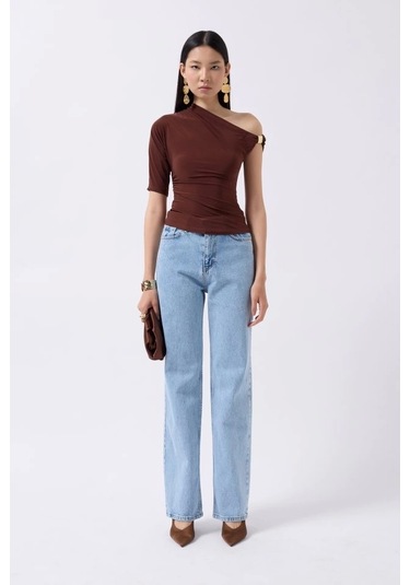 Aksesuar Detay Cutout Bluz Kahverengi