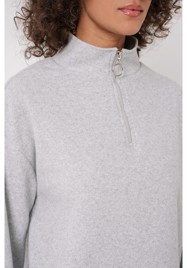 Bigdart 55449 Fermuarlı Yaka Örme Sweatshirt - Gri