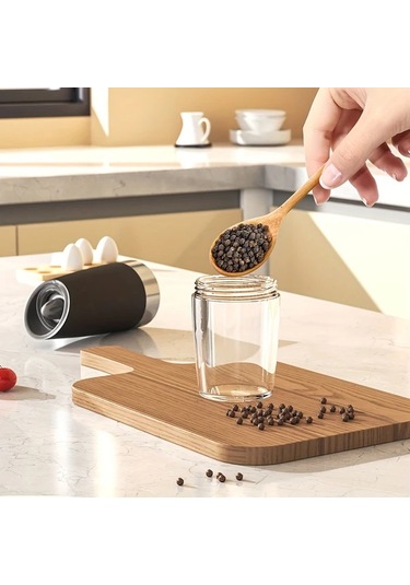 Honeybeeshop 1 Adet 2 Adet Kahverengi Plastik Gövdeli Yerçekimi Aktifli Elektrikli Tuz Karabiber Değirmeni Otomatik Öğütme Led Işıklı Ayarlanabilir Öğütme Ahşap
