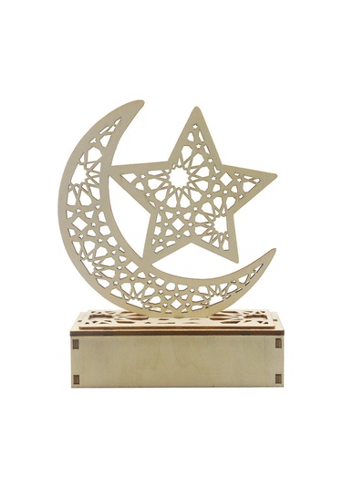 Xiyyadms Ahşap Ay Ve Yıldız Desenli Led Işıkli Ramazan/raya Dekorasyon - Ev Zieratı Ve Gece Lambası Pil Dahil Değil