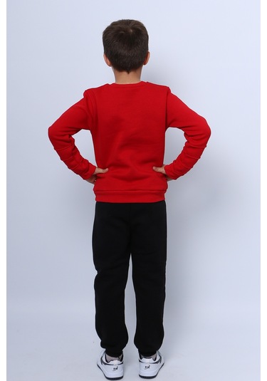 Erkek Çocuk 3 İplik Eşofman Takımı Baskılı Cep Detaylı D33 Kırmızı