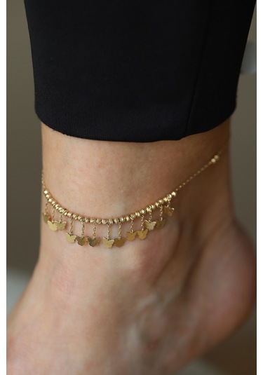 Yenigün Kuyumculuk 14 Ayar Altın Dorika Dizili Kelebek Sallantılı Halhal Hll30033