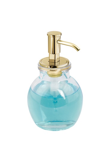 Yuvarlak Cam Sıvı Sabunluk Sarı Pirinc Pompalı 10x10x16cm 424ml